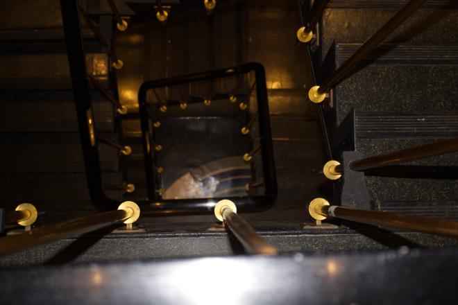 View down the ship&rsquo;s central ladder.